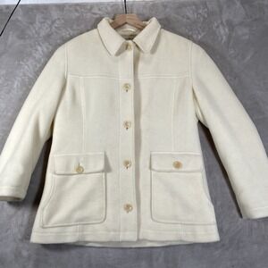 VINTAGE LL Bean Jacket Women Blend M *Stains Cream Chore Wool Coat